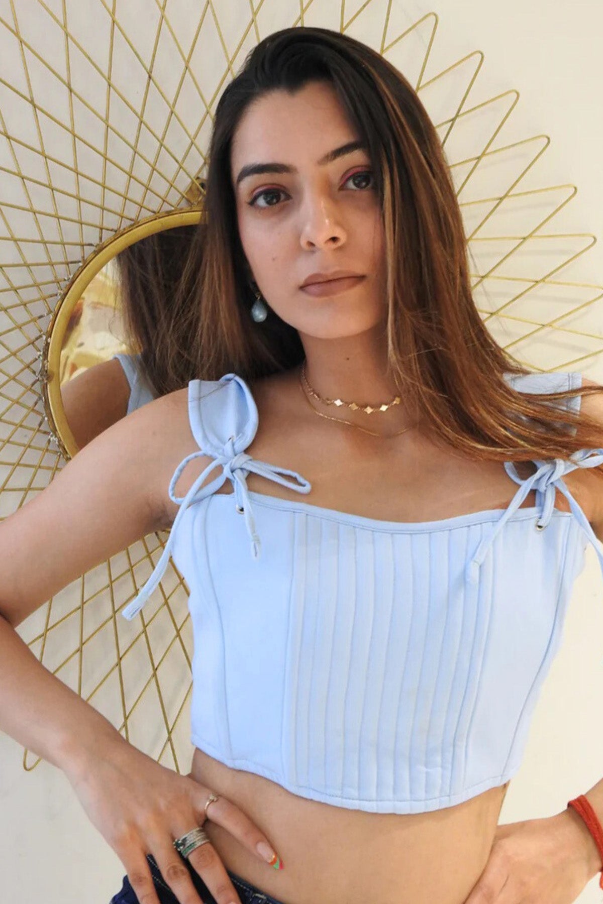 Buy Blue Hue Banana Crepe Crop Top for women online available at ScrollnShops